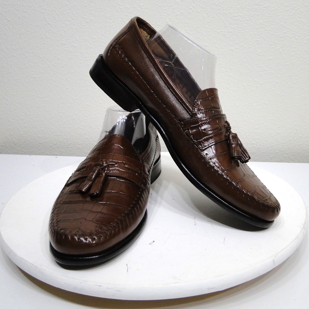 Florsheim Mens Brown Croc Embossed Leather Tassel Loafer Dress Shoes 18469 10.5D